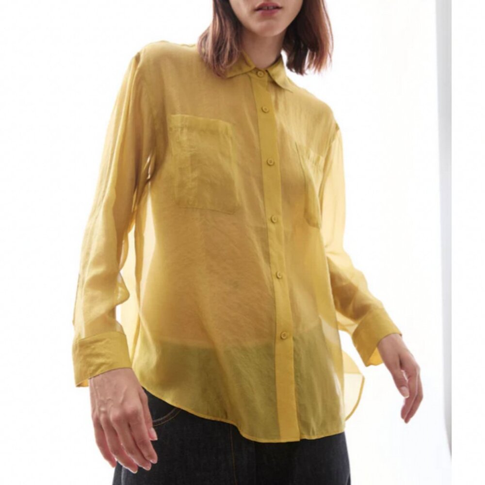 NEW No.6 Ilya Shirt - Citron Yellow Semi Sheer Buttondown Retro